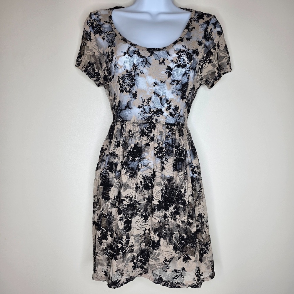 Vintage Y2K Deb Lace Babydoll Top Sz L Sheer Split Fairy Grunge Whimsigoth Dress
